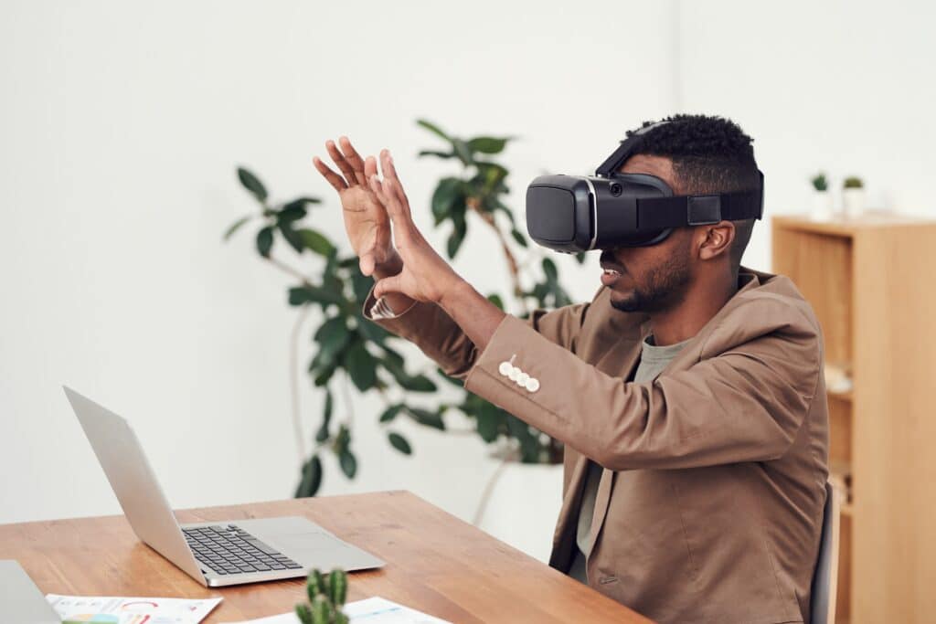 man in virtual reality standalone headset